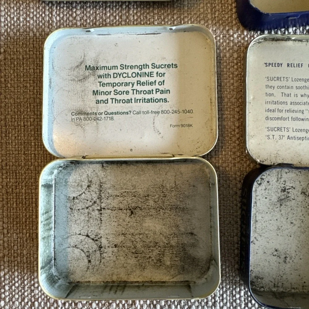 Lot of 4 Sucrets Tins Vintage Empty Containers 1950 To 1980‎